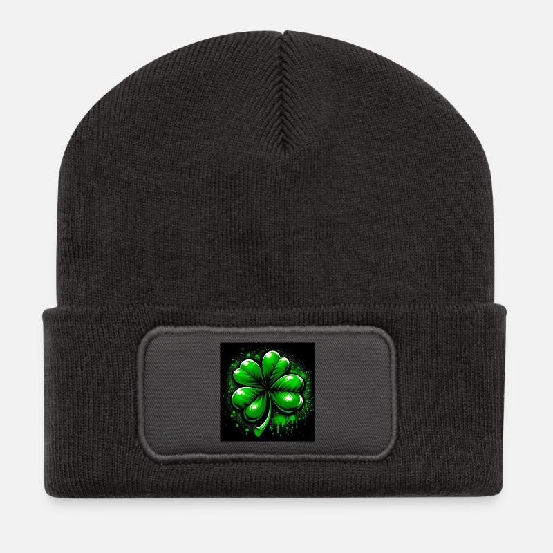 Four-leaf clover - Recycled Patch Beanie - dark grey