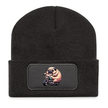 Carlin sur la moto drôle de chien motard - Beanie recyclé à patch - charbon - Devant