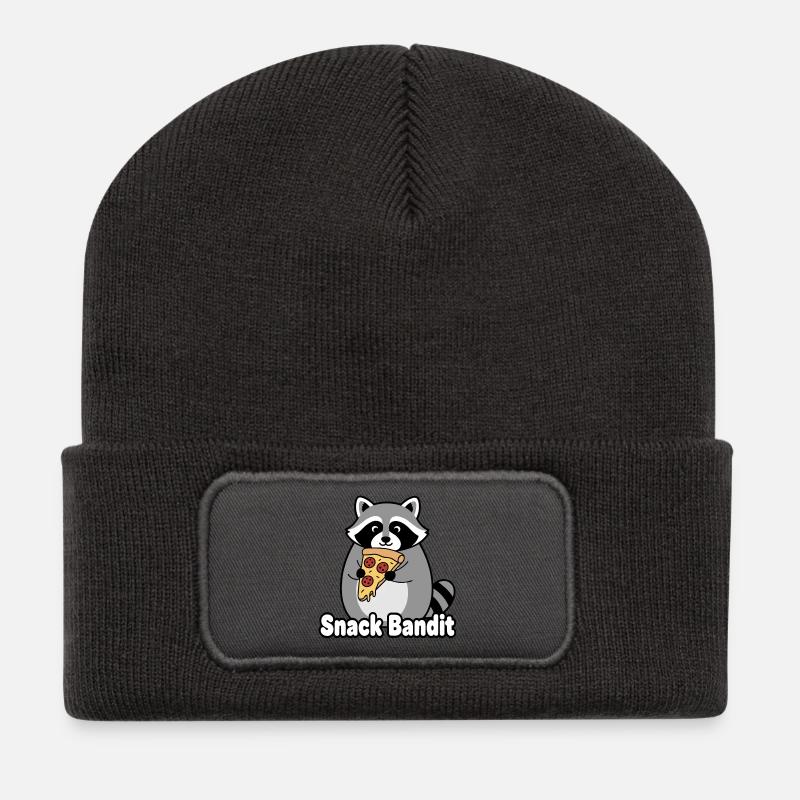 Snack Bandit Raccoon Pizza - Recycled Patch Beanie - dark grey