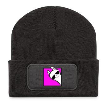 Lama Cool Guckt um Ecke Seite Sonnenbrille Alpaka - Recycelte Patch Beanie - Dunkelgrau - Vorne