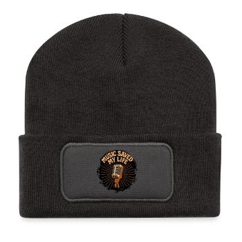 Retro Musik T-Shirt im Vintage-Stil - Recycelte Patch Beanie - Dunkelgrau - Vorne