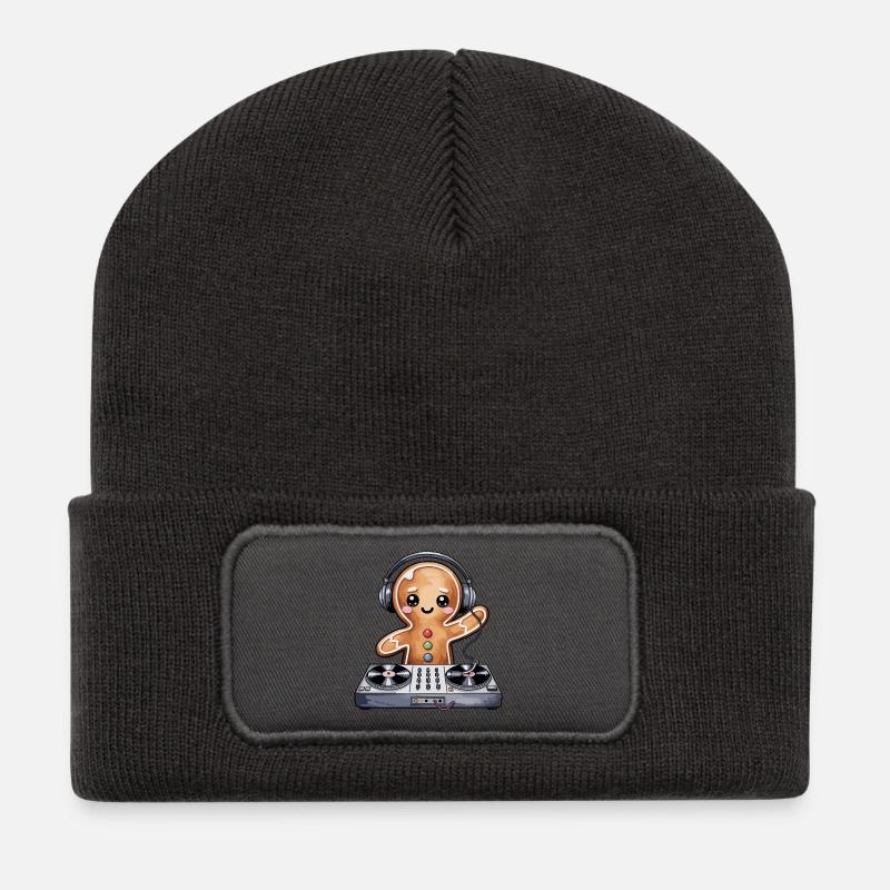 KeksDJ mit Kopfhörer - Recycelte Patch Beanie - Dunkelgrau