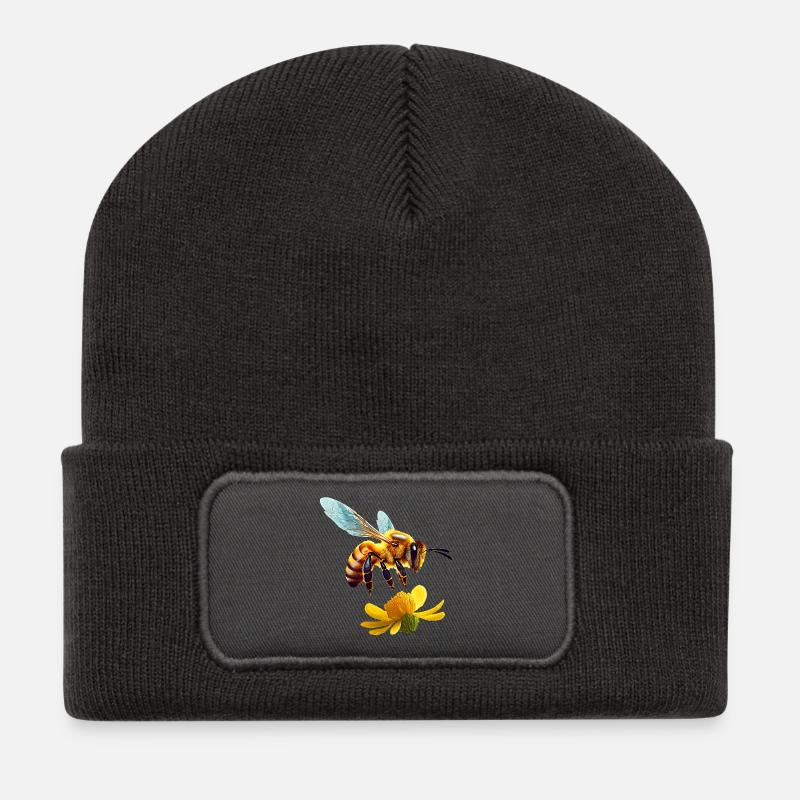 abeille - Beanie recyclé à patch - charbon