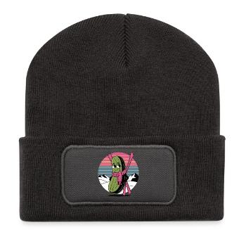 Lustige Gurke Mit Skiern In Den Bergen Retro - Recycelte Patch Beanie - Dunkelgrau - Vorne