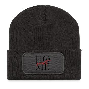 Süßes Schriftbild Rot - Recycelte Patch Beanie - Dunkelgrau - Vorne