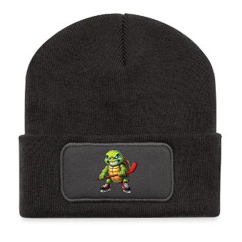Joueur de hockey sur glace Tortue mignonne Dessin animé de hockey - Beanie recyclé à patch - charbon - Devant