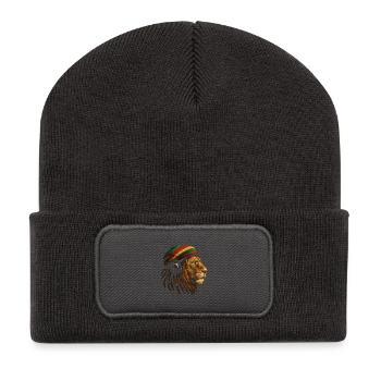 Löwe mit Rastafari Kopfhörer - Recycelte Patch Beanie - Dunkelgrau - Vorne