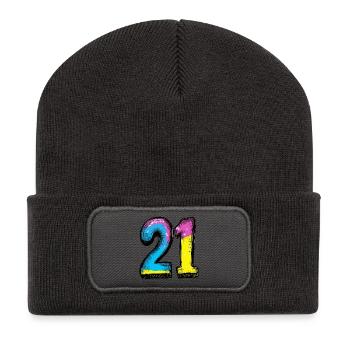 21 Nombre Coloré - Beanie recyclé à patch - charbon - Devant