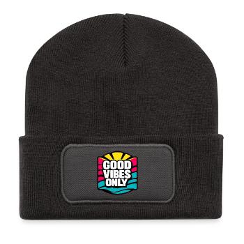 Nur gute Stimmung...  - Recycelte Patch Beanie - Dunkelgrau - Vorne