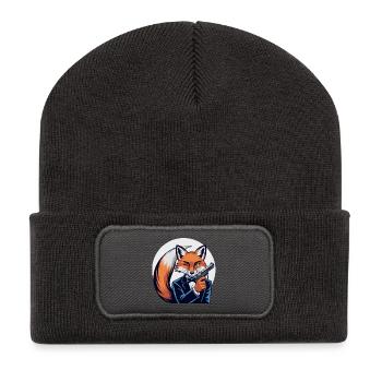 Fox in tuxedo with pistol - Recycled Patch Beanie - dark grey - Front