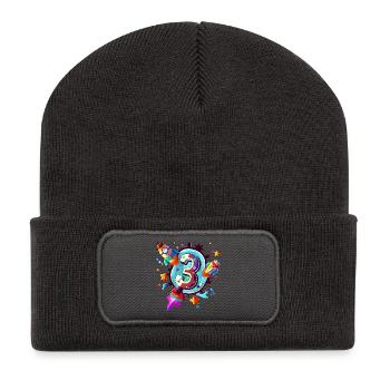 3rd Birthday Rocket Art - Recycled Patch Beanie - dark grey - Front