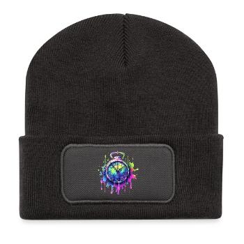 Colorful clock with splashes of color - Recycled Patch Beanie - dark grey - Front