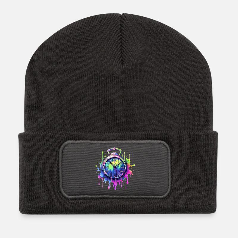 Horloge colorée avec des touches de couleur - Beanie recyclé à patch - charbon