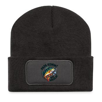 Papa Angelt Spaß Fischmotiv - Recycelte Patch Beanie - Dunkelgrau - Vorne