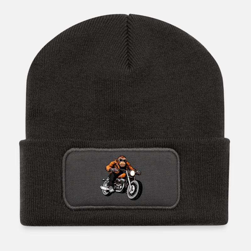 Motorrad Affe - Recycelte Patch Beanie - Dunkelgrau