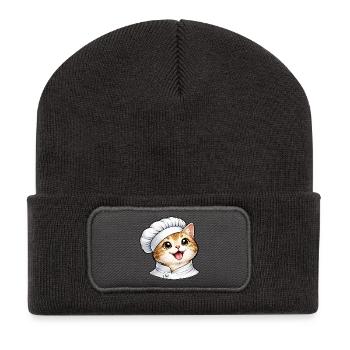 Motif de dessin animé Chat Chef mignon - Beanie recyclé à patch - charbon - Devant