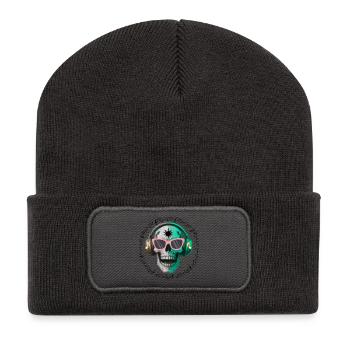 Schädel mit Kopfhörer- und Sonnenbrillen-T-Shirt-Design - Recycelte Patch Beanie - Dunkelgrau - Vorne