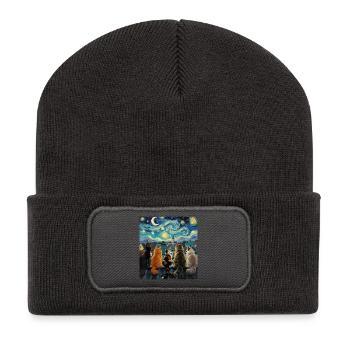Cat Symphony Over Starry Rooftops - Recycled Patch Beanie - dark grey - Front