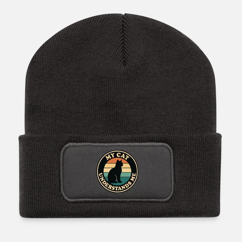Meine Katze versteht mich Retro Sonnenuntergang - Recycelte Patch Beanie - Dunkelgrau
