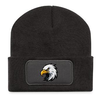 Adlerkopf Cartoon Logo-Stil - Recycelte Patch Beanie - Dunkelgrau - Vorne