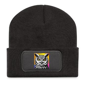 Eule - Recycelte Patch Beanie - Dunkelgrau - Vorne