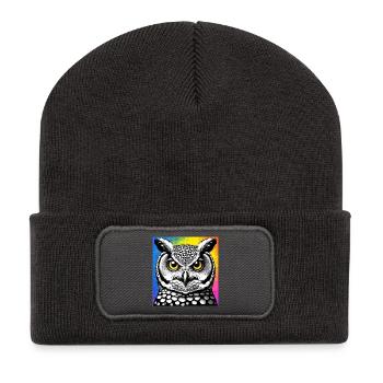 Eule - Recycelte Patch Beanie - Dunkelgrau - Vorne