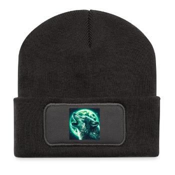 Wolf howls at the Full Moon - Recycled Patch Beanie - dark grey - Front