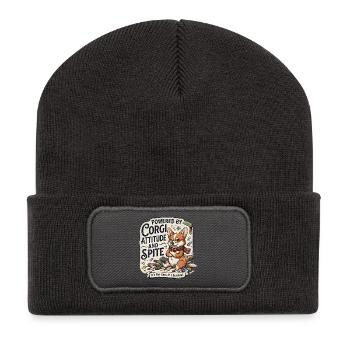 Powered By Corgi Attitude And Spite Funny Dog - Recycled Patch Beanie - dark grey - Front
