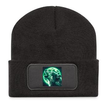 Wolf howls at the Full Moon - Recycled Patch Beanie - dark grey - Front