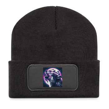 Wolf howls at the Full Moon - Recycled Patch Beanie - dark grey - Front