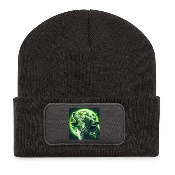 Wolf howls at the Full Moon - Recycled Patch Beanie - dark grey - Front