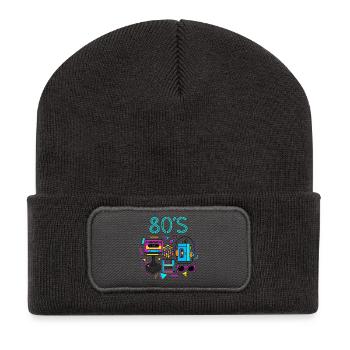 Retro Neon 80er Spielhalle - Recycelte Patch Beanie - Dunkelgrau - Vorne