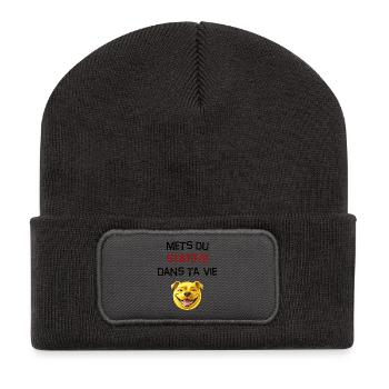 Phrase mets du staffie dans ta vie - 111 - Beanie recyclé à patch - charbon - Devant