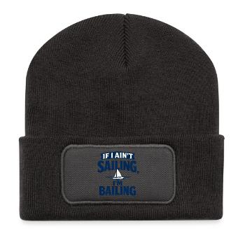 Wenn ich nicht segel, steige ich ab - Recycelte Patch Beanie - Dunkelgrau - Vorne