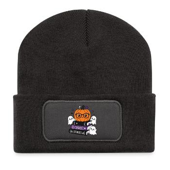Citrouille d’Halloween avec lunettes - Beanie recyclé à patch - charbon - Devant