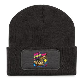 90s Memphis Style Bengal Cats - Recycled Patch Beanie - dark grey - Front
