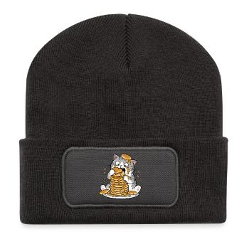 Cat with Pancakes Funny Cartoon - Recycled Patch Beanie - dark grey - Front