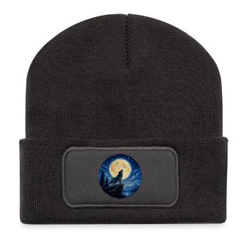 Moonlit Wolf on Cliff - Recycled Patch Beanie - dark grey - Front