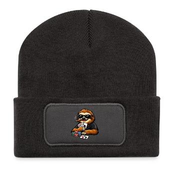 Cool sloth playing poker - Recycled Patch Beanie - dark grey - Front