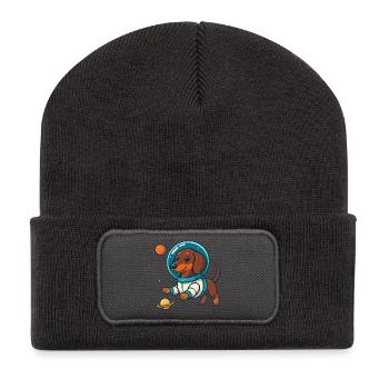Dachshund in Space – Cute Astronaut Dog - Recycled Patch Beanie - dark grey - Front