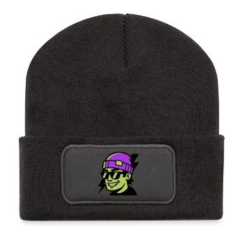 Skater Profil Blitz Grafik - Recycelte Patch Beanie - Dunkelgrau - Vorne