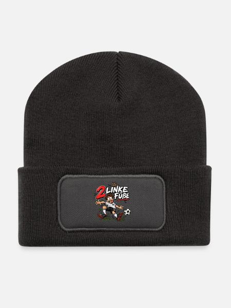 Zwei linke Füße Fußballkarikatur - Recycelte Patch Beanie - Dunkelgrau