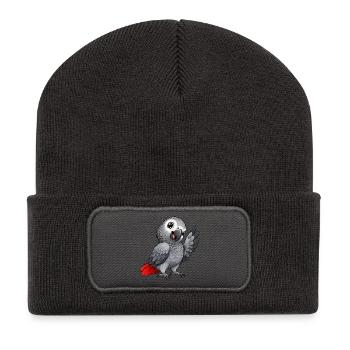 Graupapagei Kawaii Style – Süßer Papagei - Recycelte Patch Beanie - Dunkelgrau - Vorne