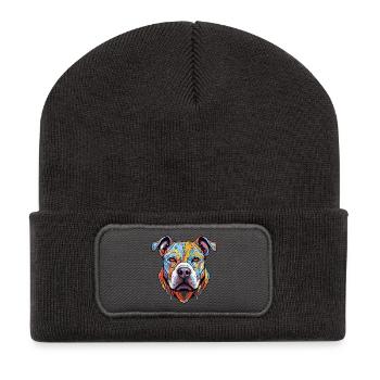 Hund Kopf Geometrisch Farbenfroh - Recycelte Patch Beanie - Dunkelgrau - Vorne