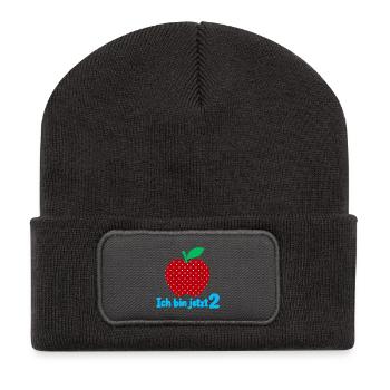 Ich bin jetzt 2 mit Apfelmotiv - Recycelte Patch Beanie - Dunkelgrau - Vorne
