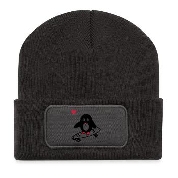 pingouin avec le skate-board - Beanie recyclé à patch - charbon - Devant