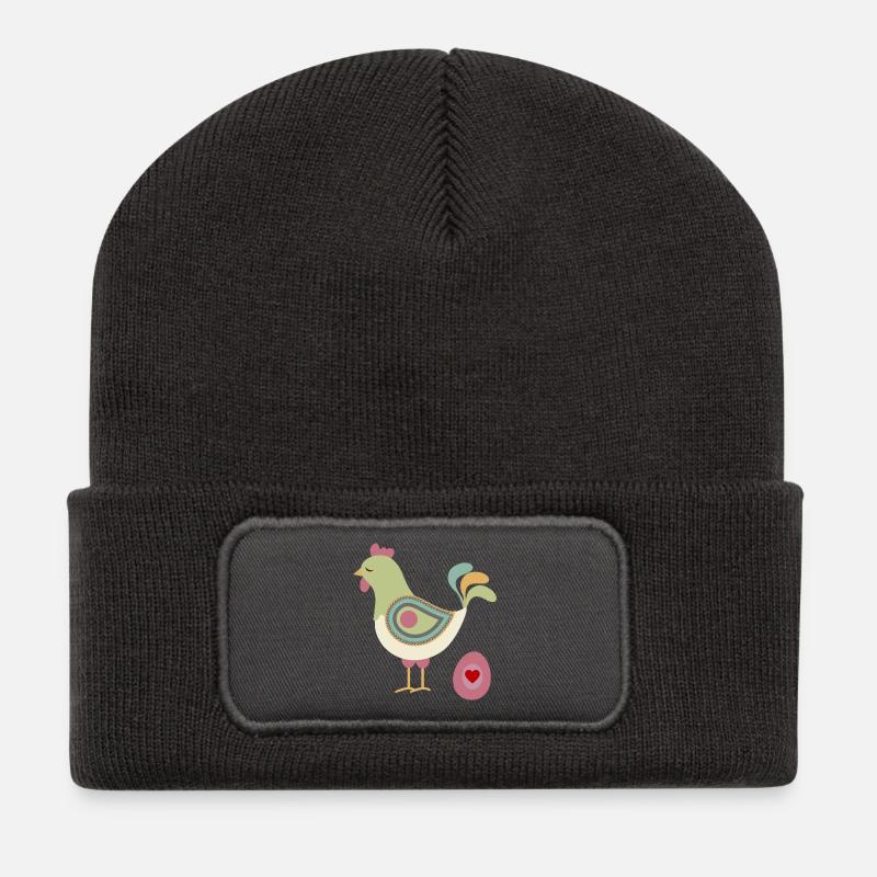 Hen with egg - Recycled Patch Beanie - dark grey