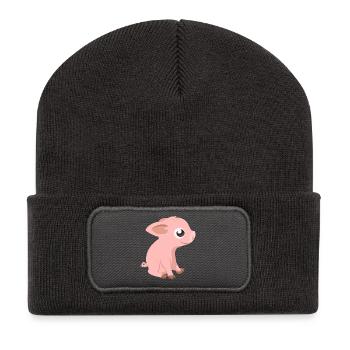 Schweinchen - Recycelte Patch Beanie - Dunkelgrau - Vorne