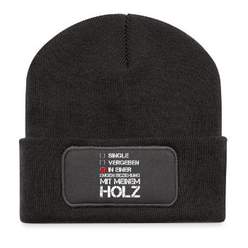 Beziehung Holz - Recycelte Patch Beanie - Dunkelgrau - Vorne