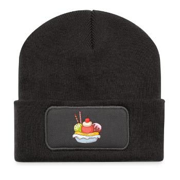 Eis Speiseeis Eiskrem Eiscreme Kugeleis Eisbecher - Recycelte Patch Beanie - Dunkelgrau - Vorne